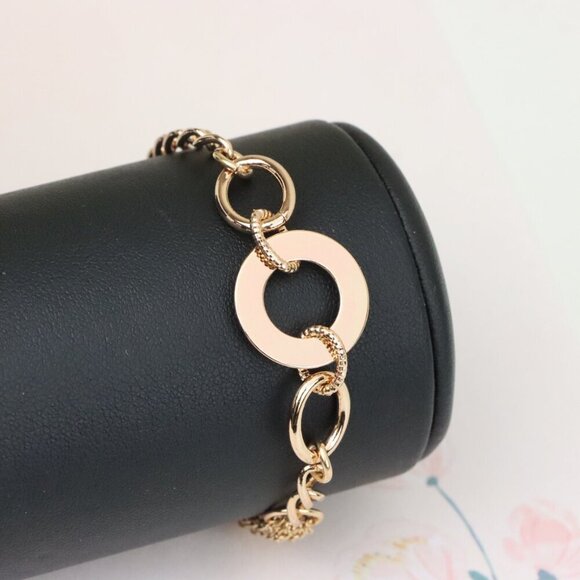 "Trendy Rose Gold Link Bracelet with Open Circle Accent, XPBL1152 - Picture 1 of 12
